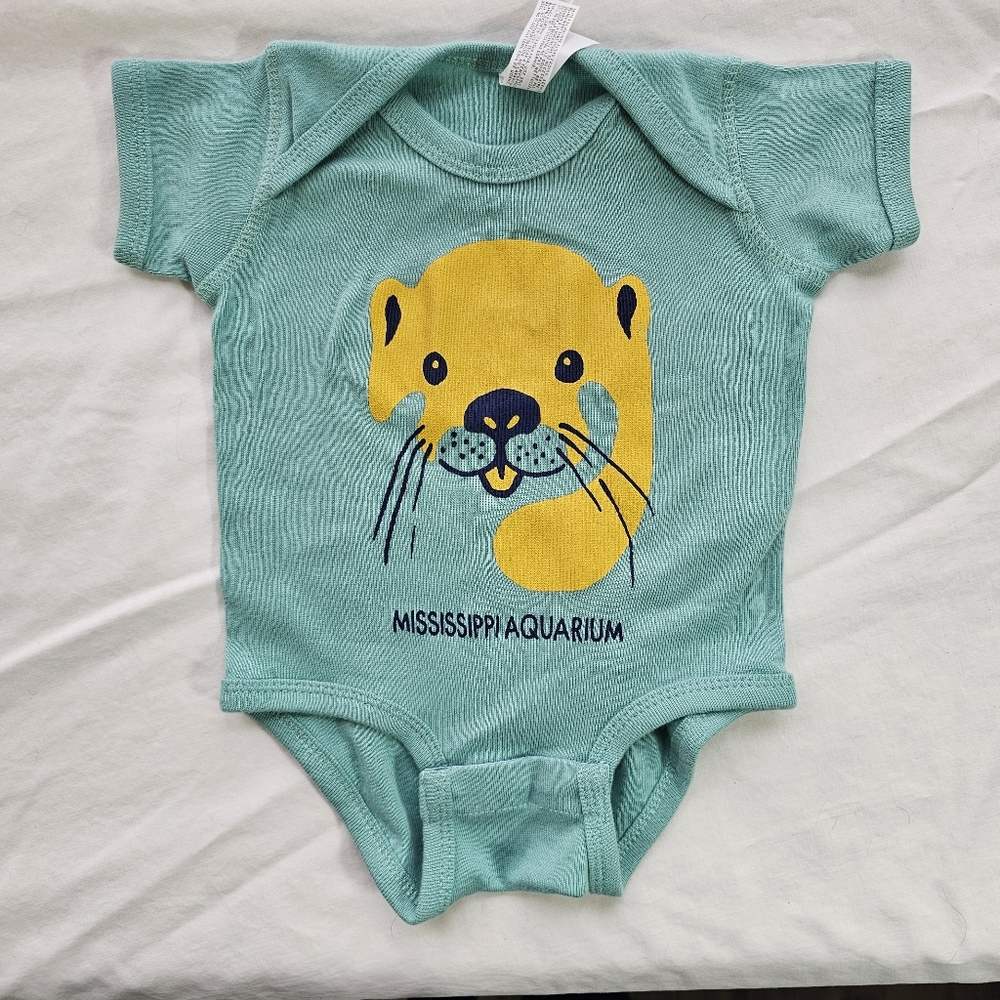 Rabbit Skins Mississippi Aquarium Otter Baby Onesie Aqua Yellow Size 6 Month